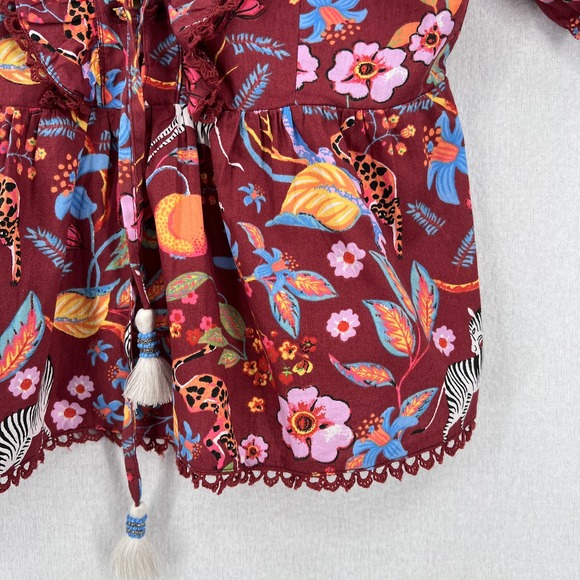ANTHROPOLOGIE MAEVE Ruffled Tie Front Blouse Womens Small Red Floral Print - Picture 9 of 16